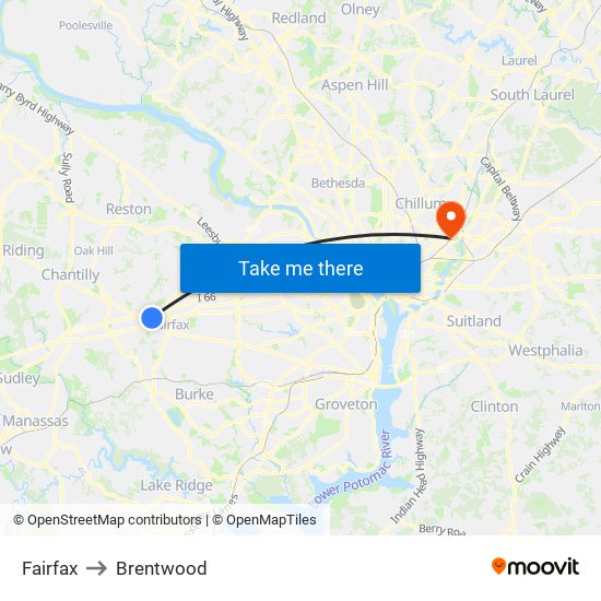 Fairfax to Brentwood map