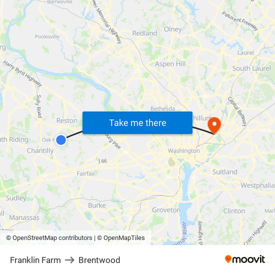 Franklin Farm to Brentwood map