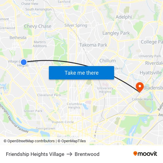 Friendship Heights Village to Brentwood map