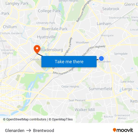 Glenarden to Brentwood map