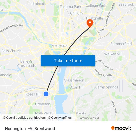 Huntington to Brentwood map