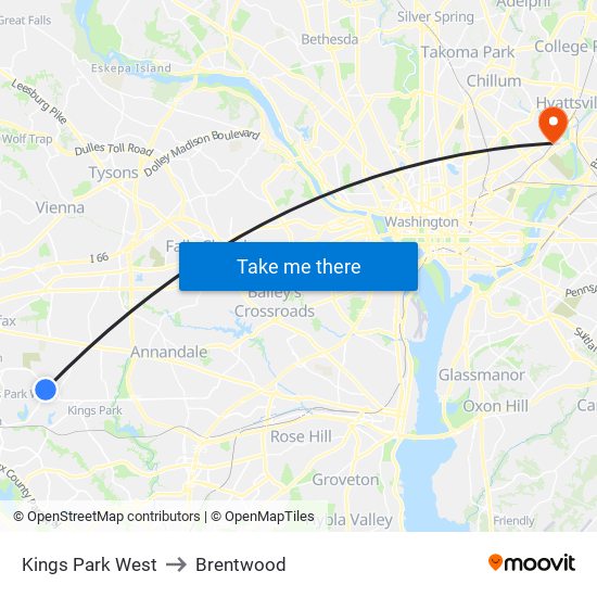 Kings Park West to Brentwood map