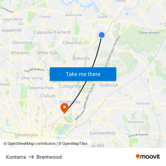 Konterra to Brentwood map