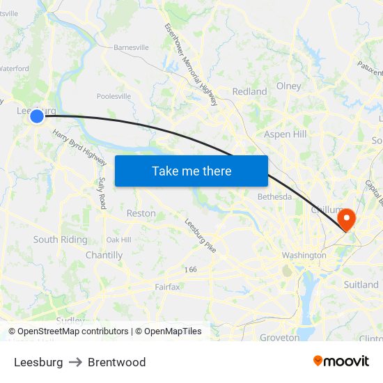 Leesburg to Brentwood map