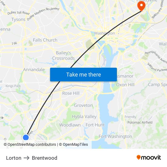 Lorton to Brentwood map