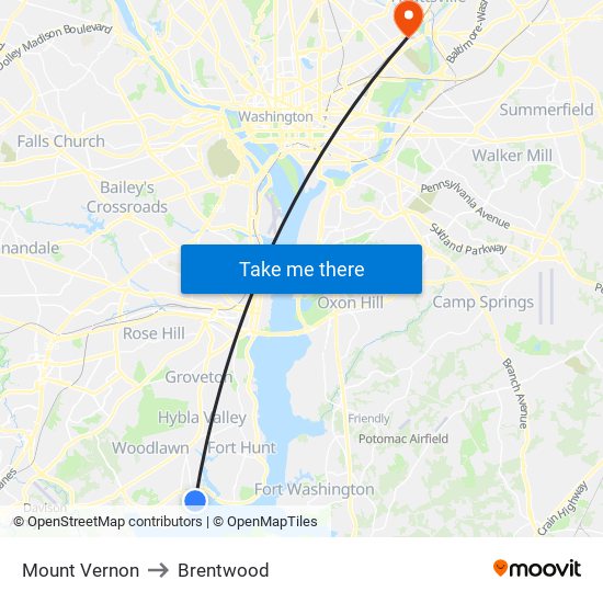 Mount Vernon to Brentwood map