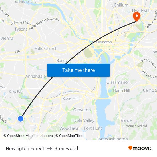 Newington Forest to Brentwood map