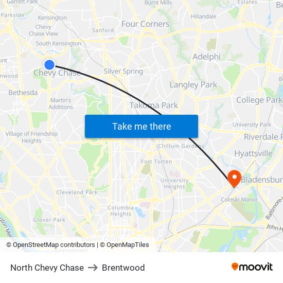 North Chevy Chase to Brentwood map