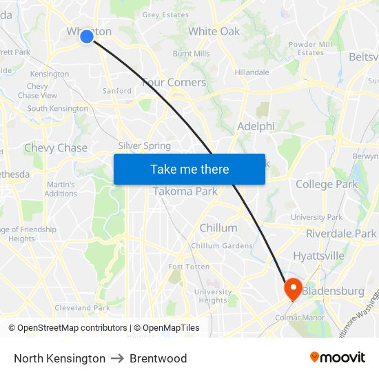 North Kensington to Brentwood map