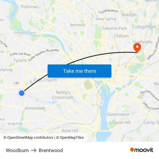 Woodburn to Brentwood map