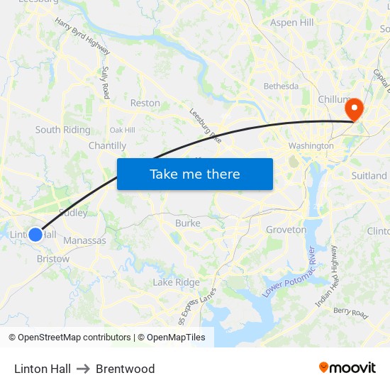 Linton Hall to Brentwood map