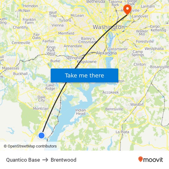 Quantico Base to Brentwood map