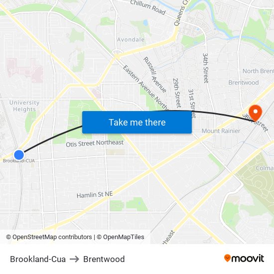 Brookland-Cua to Brentwood map