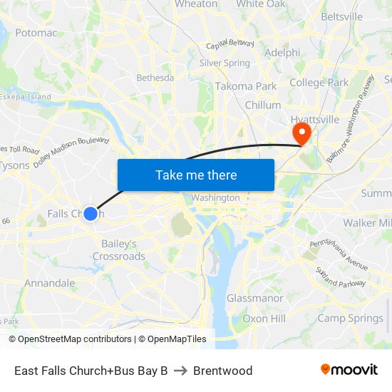 East Falls Church+Bus Bay B to Brentwood map