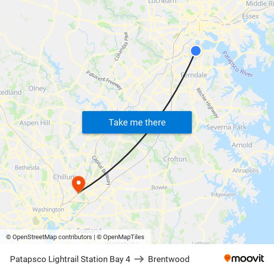 Patapsco Lightrail Station Bay 4 to Brentwood map