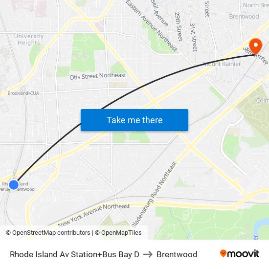 Rhode Island Ave-Brentwood+Bay D to Brentwood map