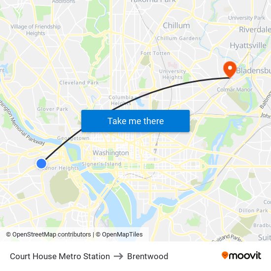 Court House Metro Station to Brentwood map