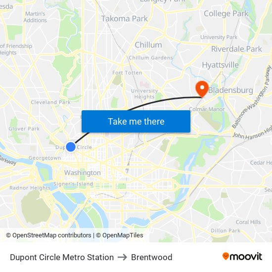 Dupont Circle Metro Station to Brentwood map