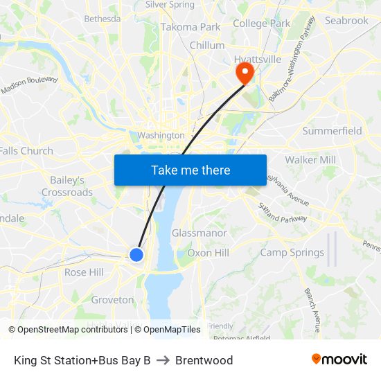 King St Station+Bus Bay B to Brentwood map