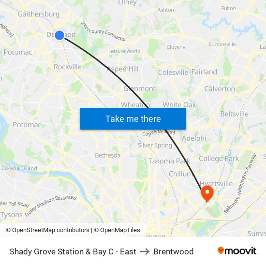 Shady Grove Station & Bay C - East to Brentwood map