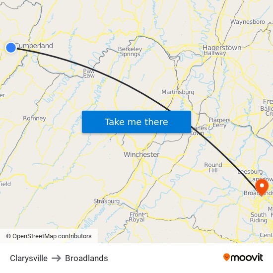 Clarysville to Broadlands map