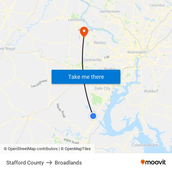 Stafford County to Broadlands map