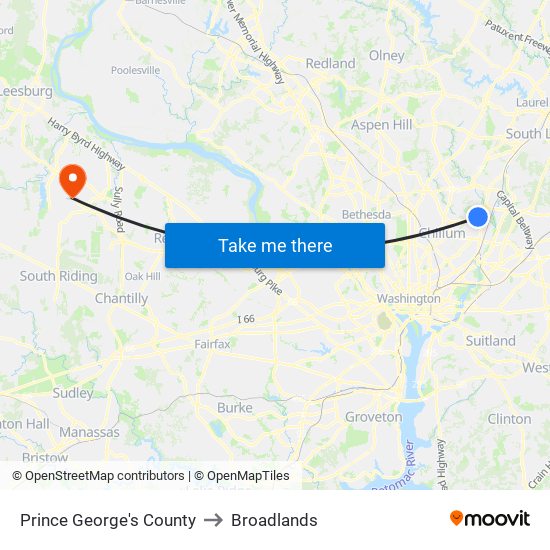 Prince George's County to Broadlands map