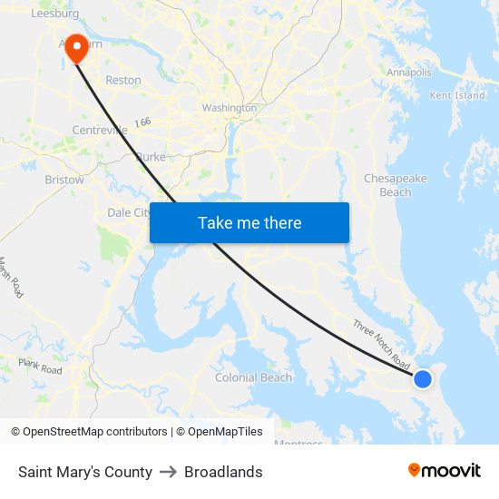 Saint Mary's County to Broadlands map