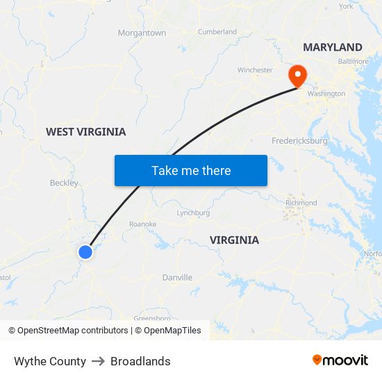 Wythe County to Broadlands map