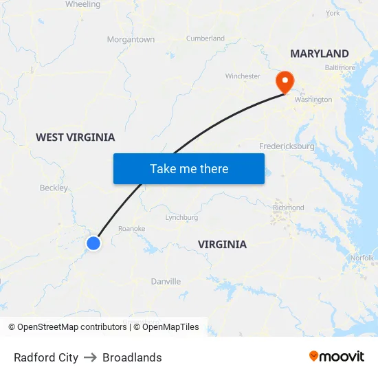 Radford City to Broadlands map