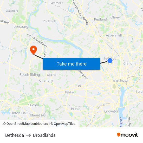 Bethesda to Broadlands map