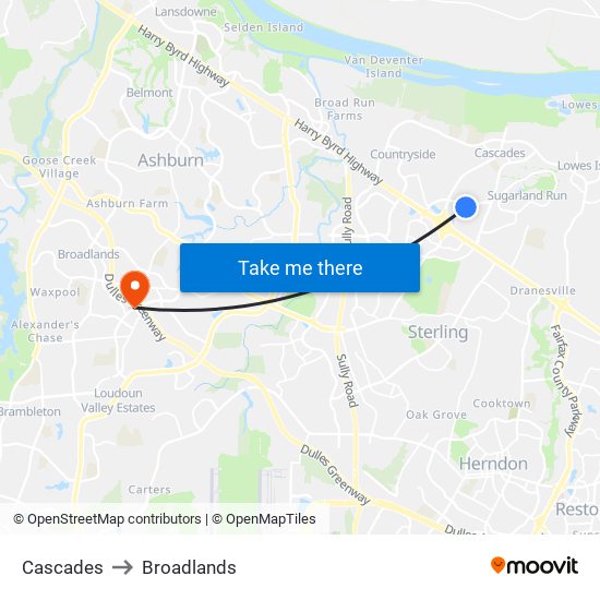 Cascades to Broadlands map