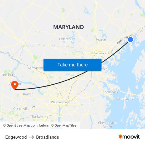 Edgewood to Broadlands map