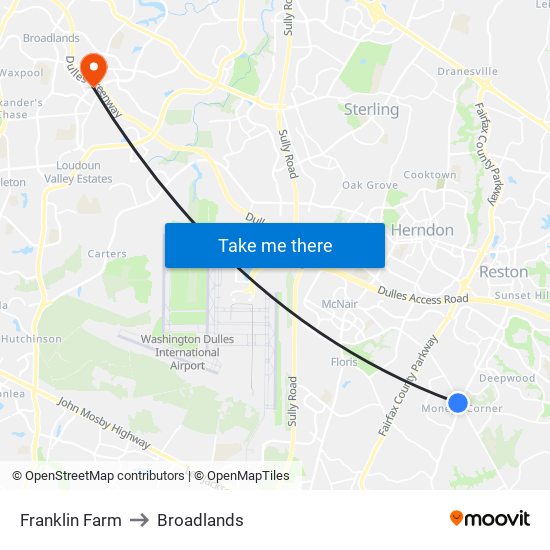 Franklin Farm to Broadlands map