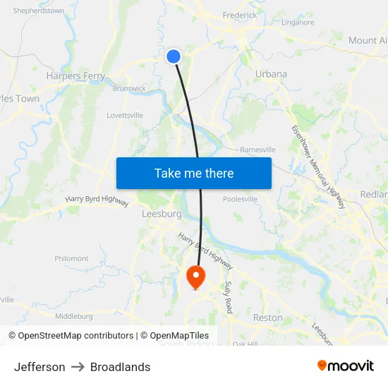 Jefferson to Broadlands map