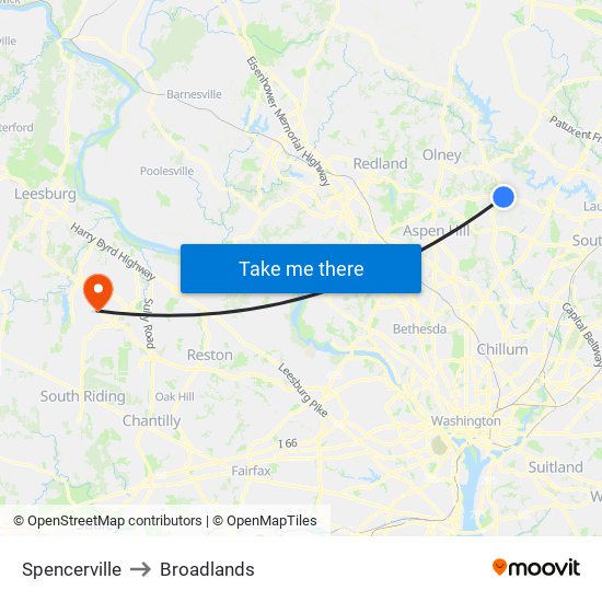 Spencerville to Broadlands map