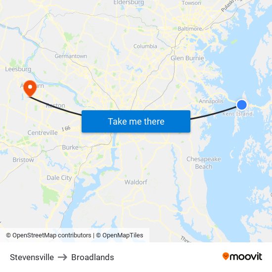 Stevensville to Broadlands map