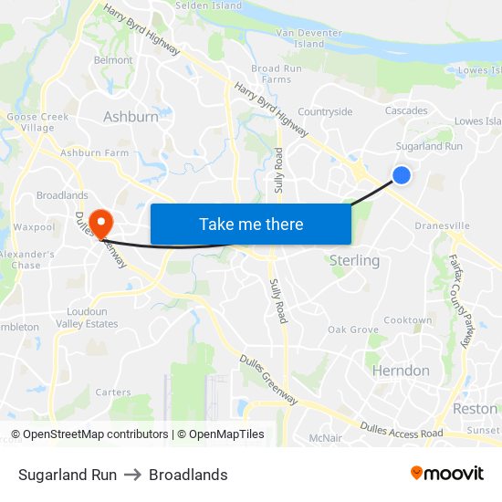 Sugarland Run to Broadlands map