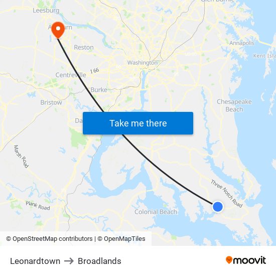 Leonardtown to Broadlands map