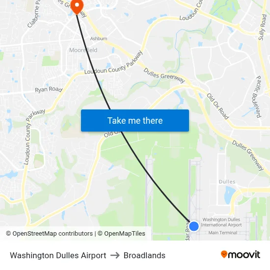 Washington Dulles Airport to Broadlands map