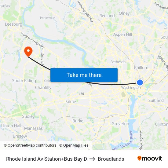 Rhode Island Ave-Brentwood+Bay D to Broadlands map