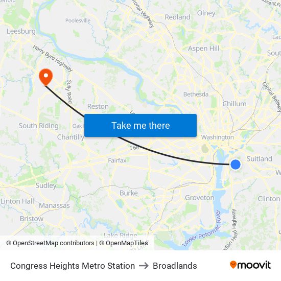 Congress Heights Metro Station to Broadlands map