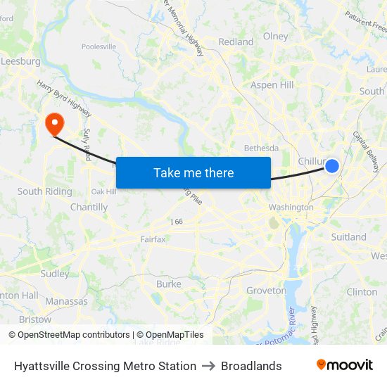 Hyattsville Crossing Metro Station to Broadlands map