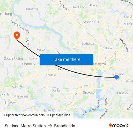 Suitland Metro Station to Broadlands map