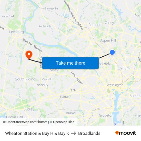 Wheaton Station  & Bay H & Bay K to Broadlands map