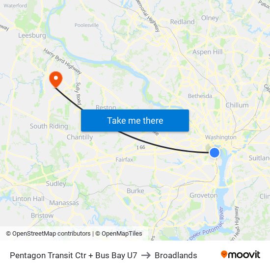 Pentagon Transit Ctr + Bus Bay U7 to Broadlands map