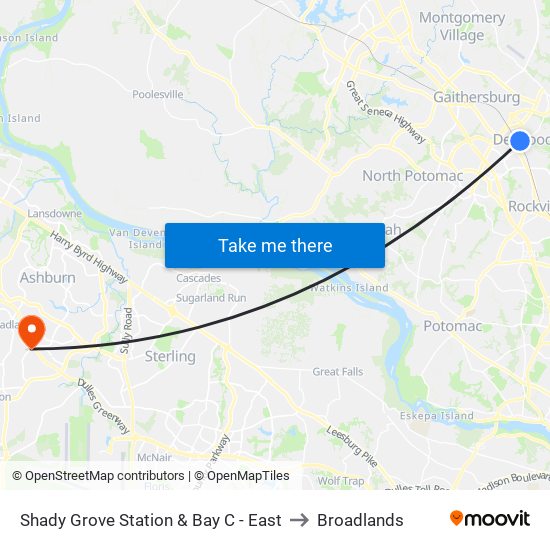 Shady Grove Station & Bay C - East to Broadlands map