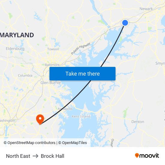 North East to Brock Hall map