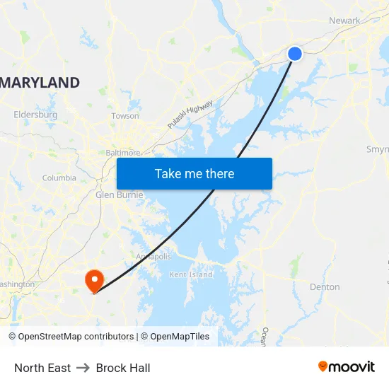 North East to Brock Hall map