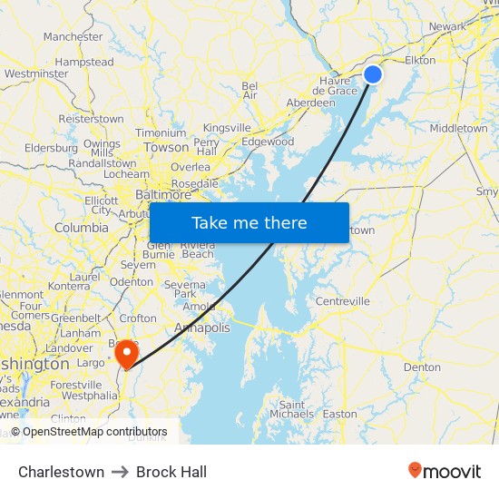 Charlestown to Brock Hall map